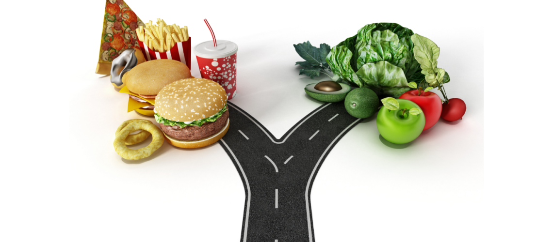crossroads of healthy and unhealthy food